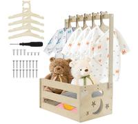Caffney Baby Shower Crate Closet,Wooden Baby Basket With 5 Hangers,Baby Storage Crate Decorative Basket with Handle Baby Clothes Rack for Baby Shower Pregnancy New Parent Gifts