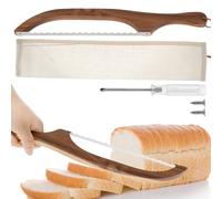 Caffney Bread Cutter with Wooden Handle Serrated Bagel Cutter 15.7 Inch Bread Bow Cutter with Stainless Steel Blades Easy to Use Sourdough Bread Slicer Practical Sourdough Bread Slicer for Baking Home