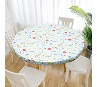 Caffney Elastic Edged Vinyl Fitted Tablecloth Flannel Backed & Elastic Edge Table Cover Indoor Outdoor Round Fitted Vinyl Table Cloth Oil & Waterproof Wipeable Table Protector 35-43"/43-55'' Diamet