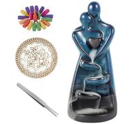 Caffney Incense Burner Ceramic Backflow Incense Burner Hugging Lovers Waterfall Incense Holder with Incense Cone and Mat Decorative Incense Burner for Living Room Bedroom Study Room Office 7.3x7.4x17.