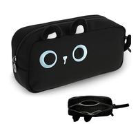 Caffney Large Cartoon Capacity Pencil Case, 3D Cat Pen Bags with Zipper Pencil Pouch Organizer for Office School Supply Suitable Children, Teenagers, and Students(Black)