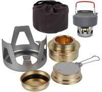 Caffney Portable Alcohol Stove Outdoor Picnic Stove Mini Alcohol Stove for Backpacking, Lightweight Brass Spirit Burner with Aluminium Stand for Camping Hiking