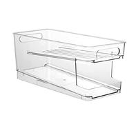 Caffney Refrigerator Can Drink Holder Storage Rolling Can Dispenser Pop Soda Can Organizer Bins Stackable 2 Tier Freezer Beverage Can Organizer Bin Clear Plastic Canned Food Pantry Storage Rack for Fr