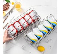 Caffney Refrigerator Can Drink Holder Storage Rolling Can Dispenser Pop Soda Can Organizer Bins Stackable 2 Tier Freezer Beverage Can Organizer Bin Clear Plastic Canned Food Pantry Storage Rack for Fr
