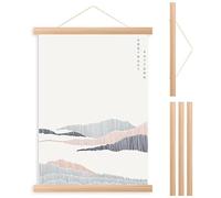 Caffney Wood Poster Frame 4Pcs Magnetic Poster Hanging Rod Simple Teak Wood Photo Hangers Kit with Hanging Rope for Photos Canvas Prints Artwork Home Dorm Interior Decor(light/51cm)