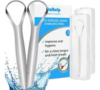 Cafhelp 2-Pack Tongue Scraper, 100% 304 Surgical Stainless Steel Tongue Cleaner for Both Adults and Kids, Professional Reduce Bad Breath Metal Tongue Scrapers, Help Your Oral Hygiene (with 2 cases)