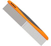 Cafhelp Metal Dog Comb and Cat Comb with Rounded Ends, Smooth Stainless Steel Teeth, Non-Slip Grip Handle for Removing Tangles and Knots in Greyhounds and Other Pets