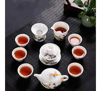 CAFIEDR 11pcs / Set Chinese Ceramic Tea Set Talg Jade White Porcelain Teapot Gaiwan Handmade Kettle Mugs Household Teaguard-A