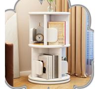 CAFIEDR 5-Tier Rotating Bookshelf 360° Wooden Corner Library Storage Solid Wood Bookcase Space-Saving Display Rack For Home And Office Modern Design Natural Finish.Blanc-2 Tie