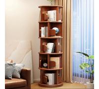 CAFIEDR 5-Tier Rotating Bookshelf 360° Wooden Corner Library Storage Solid Wood Bookcase Space-Saving Display Rack For Home And Office Modern Design Natural Finish.Walnut-5 Tie