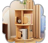 CAFIEDR 5-Tier Rotating Bookshelf 360° Wooden Corner Library Storage Solid Wood Bookcase Space-Saving Display Rack For Home And Office Modern Design Natural Finish.Natural-2 Tie