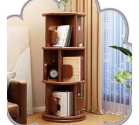 CAFIEDR 5-Tier Rotating Bookshelf 360° Wooden Corner Library Storage Solid Wood Bookcase Space-Saving Display Rack For Home And Office Modern Design Natural Finish.Walnut-3 Tie