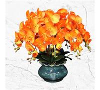CAFIEDR 7 Branches Simulation Orchids, With Green Ceramic Flower Pot,Decor For Home/Bedroom/Parlor/Dining Room.Orange