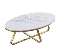 CAFIEDR 80cm Oval Coffee Table with White Faux Marble and Unique X-shape Base