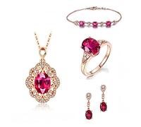 CAFIEDR 925 Silver?Earrings Rings Necklace Bracelets for Jewelry Sets with Ruby Gemstones Wedding Jewelry set