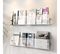CAFIEDR Acrylic Magazine Rack Brochure Holder Wall Mounted Bookshelf Wall Decorative Shelf Record Display Rack Literature Storage Racks for Waiting Room, Living Room, Office, 3 Colors，2 Pack