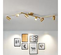 CAFIEDR Adjustable Track Lighting Kit, Led Semi Flush Mount Fixture Hanging Light with 5Light Brass Finish, Gu10 Led Bulbs Need Spotlight for Kitchen Hallway