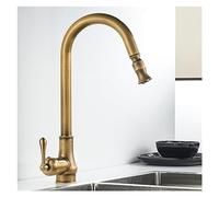 CAFIEDR Antique Brass Kitchen Sink Mixer Tap- Pull Out Spout Copper Faucet With Stream Sprayer Head For Modern And Vinta Kitchens.