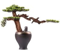CAFIEDR Artificial Bonsai Tree Interior Decoration Ceramic Flower Pot Filled Artificial Tree Gravel Artificial Pine Leaf Green Fake Plant.