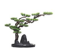 CAFIEDR Artificial Small Bonsai Tree Chinese Style Sand Table Ornaments Zen Welcoming Pine Bonsai Rockery Creative Landscape Home Decorations Living Room Fake Plant Greenery Decor