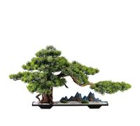 CAFIEDR Artificial Small Bonsai Tree Chinese Zen Ornaments Simulated Pine Bonsai Porch Living Room Fake Pine Indoor Green Plant Decoration Landscaping Living Room Fake Plant Greenery Decor