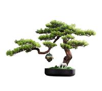 CAFIEDR Artificial Small Bonsai Tree Simulation Bonsai Green Plant Chinese Style Welcoming Pine Ornaments Porch Decoration Living Room Home Hotel Decoration Living Room Fake Plant Greenery Decor