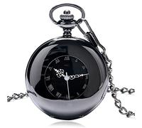 CAFIEDR Black Hollow Mechanical Pocket Watch Roman Numeral Display Vintage Pendant Manual Winding Pocket Watch (A One Size)