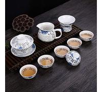 CAFIEDR Blue-and-White Ceramic teapot Kettle Tea Cup Hollow Out Porcelain Tea Set Chinese Handmade Tea Set drinkware-M10 pcs