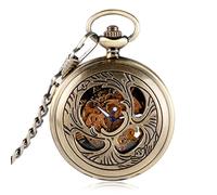 CAFIEDR Bronze Hollow Pattern Display Mechanical Pocket Watch Manual Winding Retro Pendant Manual Mechanical Pocket Watch (A One Size)