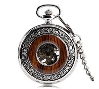 CAFIEDR Copper Manual Winding Mechanical Pocket Watch Men's Wooden Ring Chain Pocket Watch Chain Men's Souvenir (B 5.0cm)