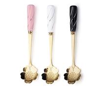 CAFIEDR Cutlery Teaspoons Dessert Spoons Stainless Steel Flower Spoon Ceramic Handle Spoon Mixing Elegant Coffe Spoon Flower Spoon Teaspoon Coffee Spoon Tea Spoons(B 3 pcs)