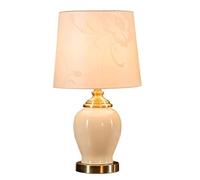 CAFIEDR Desk Lamps for Reading American Ceramic Bedside Lamp Ice Crack Ceramic Table Lamp with Fabric Lampshade for Reading Bedroom Living Room Office Lamps for Living (Button Switch)