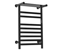 CAFIEDR Electric Towel Warmer with Timer, Black Heated Towel Drying Rack for Bathroom, 8 Bar Wall Mounted Aluminum Alloy Heated Towel Rail with Top Shelf, Energy Efficient 120W-Hardwired