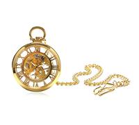 CAFIEDR Glass Case Hollow Roman Numeral Hollow Dial Manual Winding Mechanical Pocket Watch Strap Chain (C One Size)