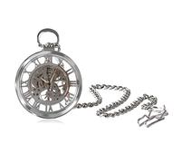 CAFIEDR Glass Case Hollow Roman Numeral Hollow Dial Manual Winding Mechanical Pocket Watch Strap Chain (B One Size)