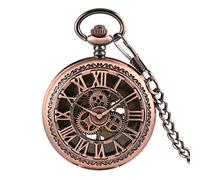 CAFIEDR Hollow Gear Roman Numerals Manual Winding Mechanical Pocket Watch Retro Manual Mechanical Pendant Pocket Watch (C One Size)