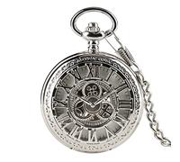 CAFIEDR Hollow Gear Roman Numerals Manual Winding Mechanical Pocket Watch Retro Manual Mechanical Pendant Pocket Watch (B One Size)