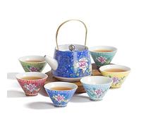 CAFIEDR Jingdezhen Ceramic Tea Set Hand Painted Pastel Peony Traditional Chinese Porcelain Teacup Tea Set Tea Set Travel Tea Set-P