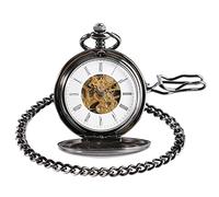 CAFIEDR Men's Silver Manual Winding Watch Sleek Design Double Hollow Mechanical Pocket Watch (C)