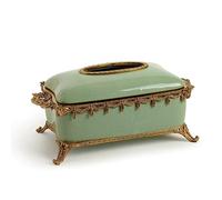 CAFIEDR Napkin Holder Modern Green Ceramic with Copper Decorative Tissue Box Household Living Room Bedroom Desktop Tissue Box Holder Napkin Dispenser