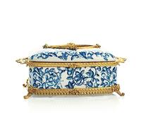 CAFIEDR Napkin Holder Nordic Luxury Hand-Painted Blue and White Ceramics with Copper Tissue Box Indoor Living Room Dining Table Decorative Ornaments Napkin Dispenser