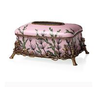 CAFIEDR Napkin Holder Retro Hand-Painted Ceramics with Copper Pink Living Room Tissue Box Decoration Home Tea Table Drawer Paper Box Desktop Decoration Napkin Dispenser