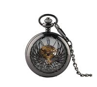 CAFIEDR Pocket watch Black/Bronze Hollow Phoenix Carving Mechanical Pocket Watch Roman Numerals Display Pin Chain Retro Clock Collectibles (Black)