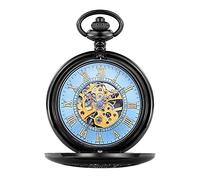 CAFIEDR Pocket Watch Carved Hollow Classic Mechanical Watch Pocket Watch Large Clamshell Mechanical Pocket Watch Provides Precise (Blue)