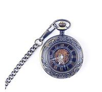 CAFIEDR Pocket Watch Men's and Women's Students Hollowed Out Commemorative Pocket Watch Blue Clamshell Retro Mechanical Pocket Watch (Blue 4.7x1.5cm)