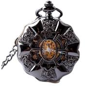 CAFIEDR Pocket Watch Mens Pocket Watch,Black Full Steel Luminous Mechanical Vintage Hollow Analog Hand Winding Mechanical Pocket Watch