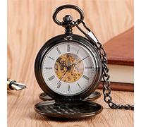 CAFIEDR Pocket watch Retro Double Face Roman Numerals Smooth Back Mechanical Pocket Watch Pendant Men Women with Chain Watches (Black)