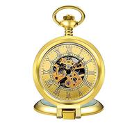 CAFIEDR Pocket Watch Roman Carved Hollow Classic Mechanical Watch Large Clamshell Silver Mechanical Pocket Watch (Gold)