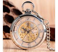 CAFIEDR Pocket Watch Silver Hollow Dial Hand-Wind Mechanical Pocket Watch Men's Watches