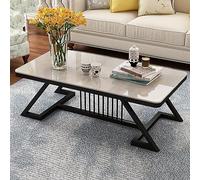 CAFIEDR Rectangle Coffee Table with Faux Marble Top For Living Room, Modern Industrial Tempered Glass and Metal Coffee Table, Center Table for Living Room or Reception Room